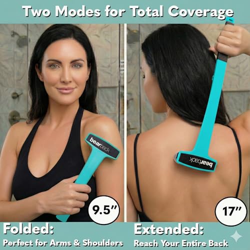 bearback Lotion Applicator for Back & Body Long-Reach Roller for Even Lotion, Sunscreen, Self-Tanner & Medication Application Foldable, Reusable, No-Help Design American Small Business (Teal) - color: Teal