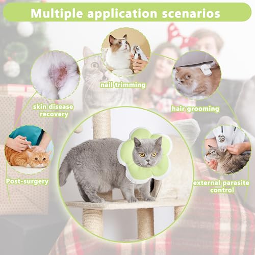Cat Cone Collar Soft, Floral Recovery Cone,Green, Medium | Waterproof, Cats Cones to Stop Licking After Surgery, Adjustable Soft Elizabeth Cats Collars , Wound Healing, Flower Shape - color: Green, size: Medium