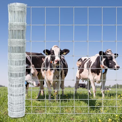 Farm Fence 48in x 50ft Heavy Zinc Coating Cattle Fence,Galvanized Field Wire Fencing Deer Fence,Goat Fence,Hog Wire Fencing for Yard Livestock & Animals Protection - size: Silver 48inx50ft
