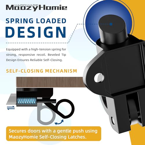 Self-Closing Latches, Black Spring Door Lock, Aluminum Alloy Resilient Bolt Latch for Gate,Window and Cabinet, Security Automatic Spring Barrel Slide Door Lock with Screws, 2 Pack - color: Black