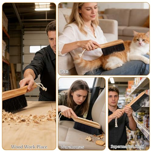BFWood Horse Hair Hand Broom, Fireplace Dust Brush for Home Cleaning | BFWood Woodworking Bench Cleaning Brush, Hand Broom for Shop Furniture Carpet Car Wash Sweeping Workspace Upholstery