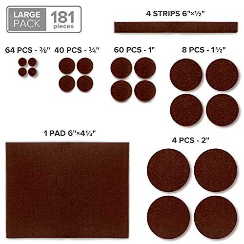 Felt Furniture Pads X-PROTECTOR 181 PCS Premium Furniture Pads - Felt Pads Furniture Feet Best Wood Floor Protectors - Protect Your Hardwood & Laminate Flooring! (Pack of 2) - size: 181 PCS Brown, Round & Square (Pack of 2)