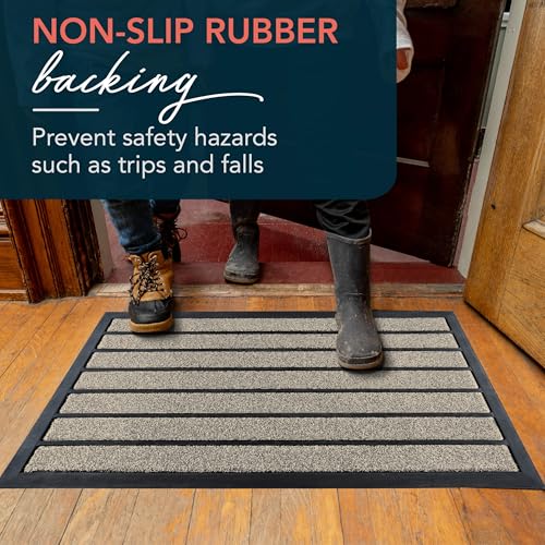 ubdyo Extra Durable Door Mat Outside Entrance (30" x 17", Bright Beige) | Dirt Trapping, Non-Slip Backing, Indoor or Outdoor Use, Welcome Mat, Low Profile, Natural Rubber, Stain Fade Resistant - color: Bright Beige, size: 30" x 17" (Rectangular)