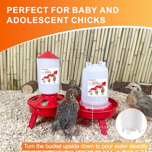2-in-1 Chick Starter Set: Top Filling 0.4 Gal Feeder & Waterer Red | Chick Feeder and Waterer With Adjustable Legs, Anti-drown Design, Hanging Hooks & Scoop for Baby Chicks - size: 0.4Gal Feeder & 0.4Gal Waterer