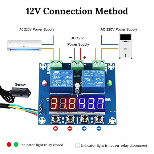 DC 12V XH-M452 Thermostat Dual Output Temperature Humidity Thermometer Hygrometer Control Module LED Digital Display