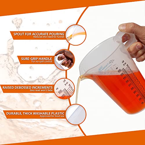 16oz, 1 Pint (2 cup) Measure Pitcher - Convenient Conversion Chart – Multi Purpose Food Grade Great for Cooking, Hobbies, Shop Oil, Fluids, Pool Spa and Lawn with High Chemical Resistance by Turnah - size: 16oz