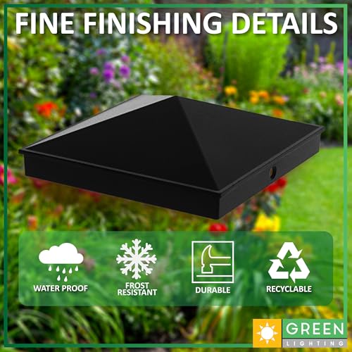 GreenLighting 4x4 Aluminum Pyramid Post Cap Cover (Black 4 Pack) Fits 4x4 Nominal Wood (True 3.5 x 3.5) Powder Coated Matte Outdoor Post Caps Cover, Fence Wood Post, Decking, Waterproof - color: Black 4x4, size: 4 Pack