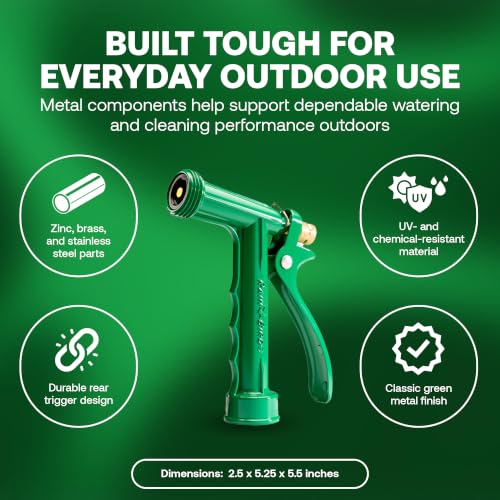Rain Bird TRNZLMETAL Classic Rear Trigger Garden Hose Nozzle | Metal Pistol Grip Garden Hose Sprayer with Adjustable Multi-Pattern Spray, Threaded Front, 3/4 in. GHT Connection, Green - size: Adjustable Multi-Pattern