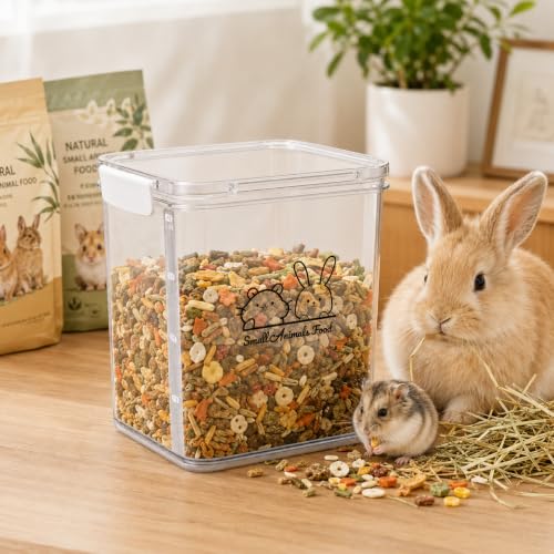 Small Animal Food Storage Box,Airtight Pet Food Storage Containers with Scoop,4.23 Qt Guinea Pig Food Container Storage Keep Fresh,Animal Food Containers for Hamster/Rabbit Dry Food Containers(Clear)