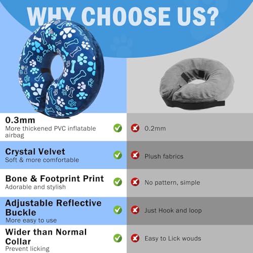 SCENEREAL Dog Cone Alternative After Surgery Donut Collar, Soft Inflatable | Pet Recovery Pillow Collar for Small Medium Large Dogs, Inflatable Neck Cone ECollar to Stop Licking, Blue Bone&Paw Print - color: Blue Footprints, size: XL(Neck 18"-21")