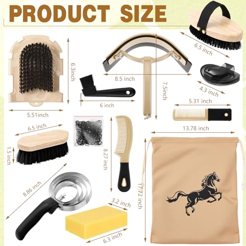 Abbylike 12 Pieces Horse Grooming Kit Racing Festival Tack Room Supplies Horse Brush Sets Equine Care Cleaning Kit Shedding Grooming Massaging Tools(Black) - color: Black