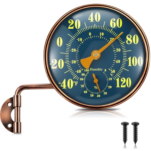 Sabary 4 Inch Outdoor Thermometer and Humidity Gauge 2 in 1 Window Thermometer for Outdoor Temperature and Humidity Monitor, Brass Analog Dial, Battery-Free for Patio Garage Garden Greenhouse Wall