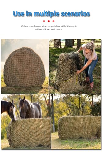 Round Bale Hay Net for Horses, 5x5 FT Heavy Duty Slow Feed Net with 1.5" Knotless Design & 1600 lbs Capacity, Weatherproof Hay Saver for Cattle Goats Sheep, Saves 60% Hay Waste - color: black
