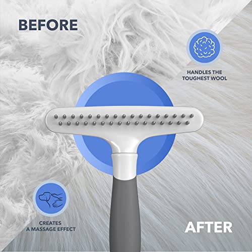 Dog rake deshedding dematting Brush Comb - Undercoat rake for Dogs, Cats, matted, Short,Long Hair Coats - Brush for Shedding, Double Row Stainless Steel pins - Reduce Shedding by 90% (White) - color: White