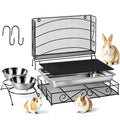 3 In1 Rabbit Hay Feeder with Litter Box Metal Bunny Feeder | Bunny Litter Box, Hay Feeding with Water Food Bowls, Litter Box For Guinea Pig Rabbit Chinchillas Small Animals
