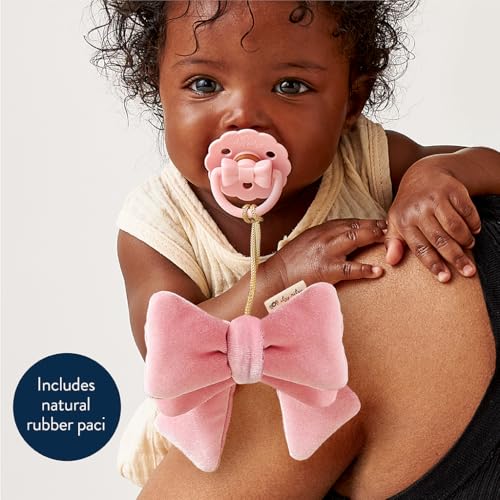 Itzy Ritzy Pacifier & Lovey Set - Natural Rubber Pacifier with Plush Bow | Natural Rubber Pacifier with Detachable Bear Lovey, Soft Cotton Fabric, Large Vent Holes, and Soothing Comfort for Babies - color: Bow
