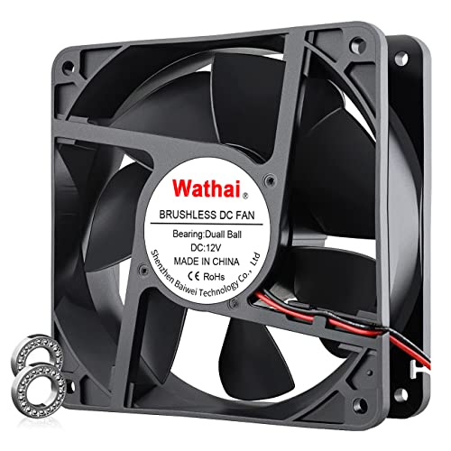 Wathai 120mm x120 x 38mm 12V 2Pin Dual Ball 12cm Industrial Cooling Fan High Airflow - style: 12V 2Pin Ball