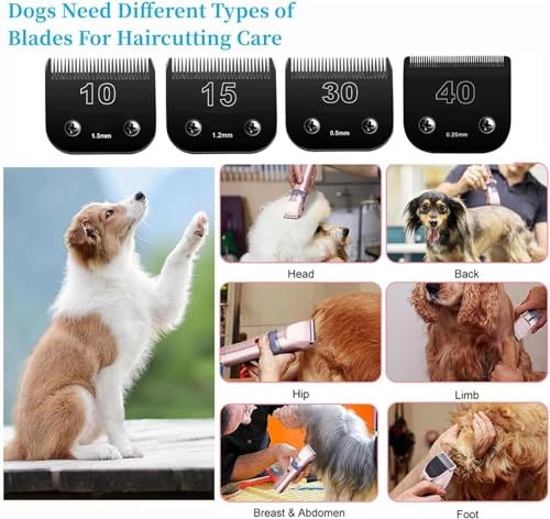 Detachable Pet Dog Clipper Blades,Compatible with Andis, Oster A5, Wahl KM Series Clippers,Made of Ceramic,Black，4PACK (3FC 4FC 5FC 7FC)