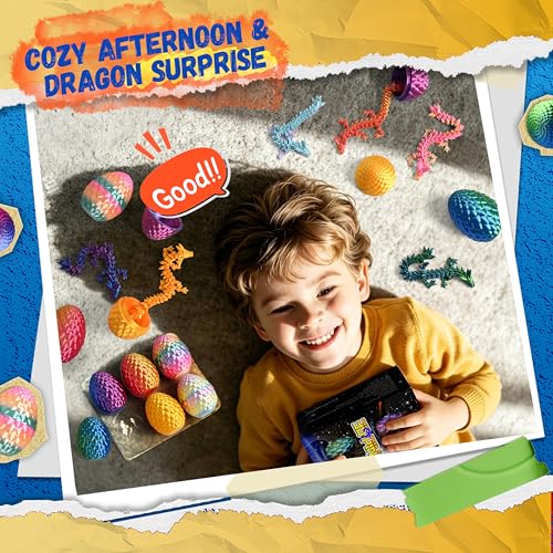 Impossmaker 6pcs 3D Printed Dragon Eggs | Cool Articulated Crystal Dragon Toys for Boys Kids Teen, Surprise Dinosaur Eggs for Party Favors, Fun Goodie Bag Stuffers - style: 6P-S1