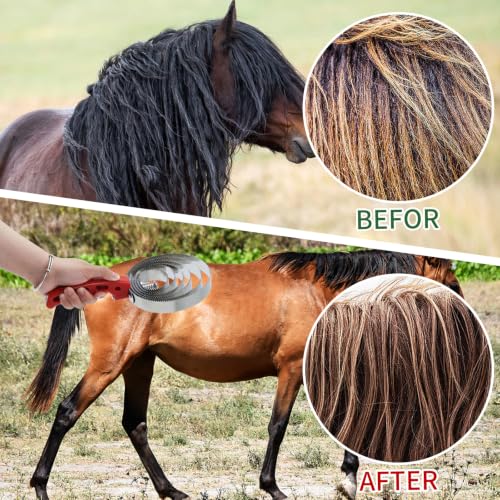 6 Rings Reversible Stainless Steel Curry Comb Sided Horse Brush | Ergonomic Grip Double Sided Horse Grooming Brush Removes Caked Mud Shedding Tool for Horse Cattle Sheep Dog Cat Livestock