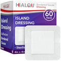 HEALQU Island Dressing - 4"x4", 60 Count - Bordered Gauze Sterile Individually Wrapped Gauze Pads, Water-Resistant, Non-Woven Backing - Soft and Breathable Wound Dressing for First Aid and Medical - size: 4x4" (60 Pack)