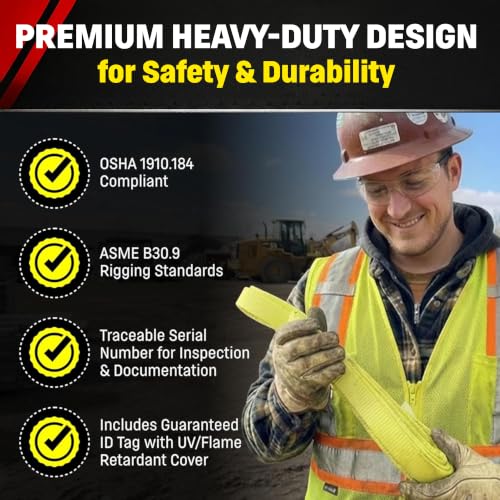 DD Sling 6 Inch x 10 Foot Nylon Lifting Sling – USA Made, 16,300 lb Vertical, 13,000 lb Choker, 32,600 lb Basket – 2-Ply Heavy Duty 900 Webbing, Type 3 Flat Eye & Eye Rigging Sling - size: 6" x 10'