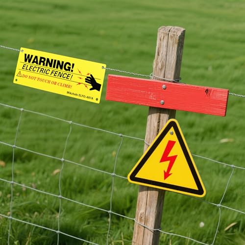 Electric Fence Warning Signs with Zip Ties 10 x 3.5 Inch Plastic Yellow Electric Fence Safe Signs Caution Warning Sign for Danger Electric Fence Sign Farm Home(Upgraded Sun Protection) - color: Yellow New