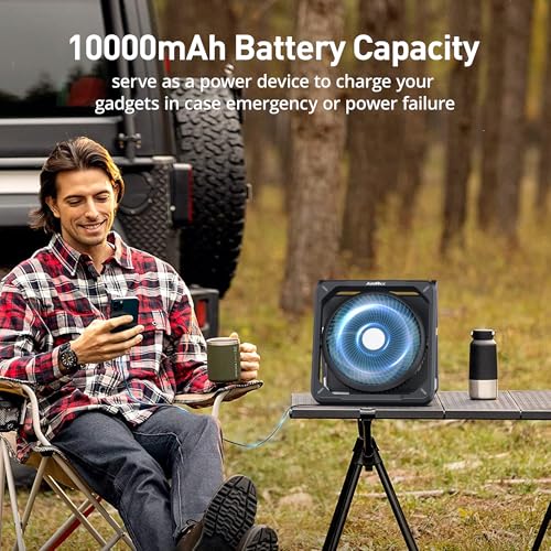 11.5 inch Portable Solar Powered Fan, Battery Powered Camping Fan, Solar Charger, Timer & Lantern, Battery Operated Travel Fan for Sleeping Outdoor Tent Car Beach Hurricane Essentials Accessories