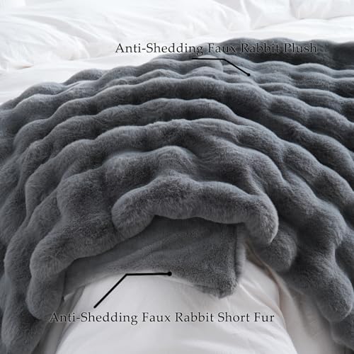 BENVWE Faux Fur Throw Blanket for Couch - Thickened Fluffy Soft Bubble Blanket for Living Room Home Decor - Fathers Day Birthday Gifts for Women Men, Grey, 50" x 60", 1300GSM - color: Graphite Grey, size: Throw(50" x 60")