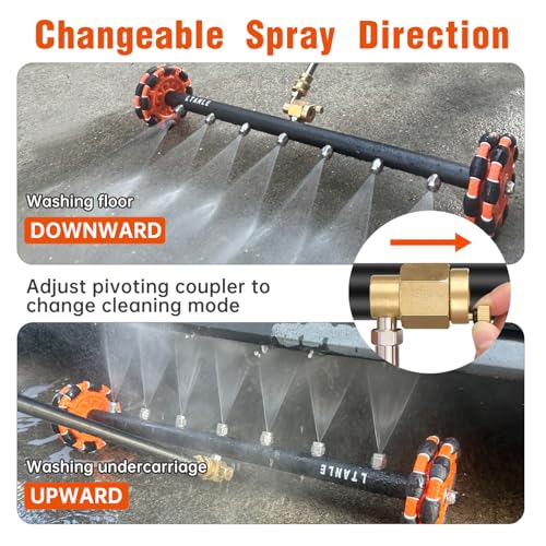 2-in-1 Can Move Horizontally Pressure Washer Undercarriage Cleaner Water Broom，23" Surface Cleaner Power Washer Attachment with 7 Nozzles 3 Extension Rods andSpare Wheel，4000 PSI - size: 23INCH