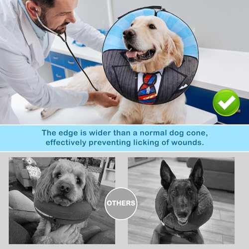 SCENEREAL Dog Cone Alternative After Surgery Donut Collar | Soft Pet Recovery Pillow Collar for Medium Large Dogs, Inflatable Adjustable Neck Collars to Prevent Licking, Black Suit S - color: Black Suit, size: S(Neck 11"-13")