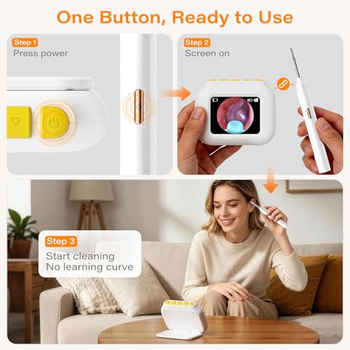 Ear Wax Removal Tool Camera with Screen, Smart Screen Ear Wax Removal Kit with 2.8'' HD Display, WiFi Automatic Connect - Ear Cleaner Tool with Camera&Screen, 6 Replaceable Tips, No App/Phone Needed