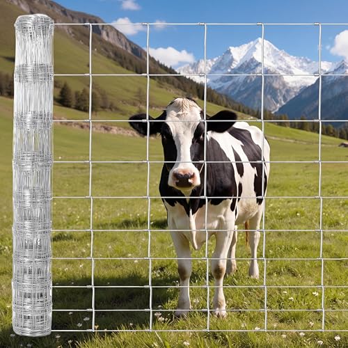 Garvee 5ft x 426ft Field Fence Heavy Duty Galvanized Farm Fence, Woven Wire Livestock Fencing for Cattle Horse Goat Deer, High Zinc Coated Ranch Fence Roll for Pasture Boundary Enclosure - size: 5ft x 426ft