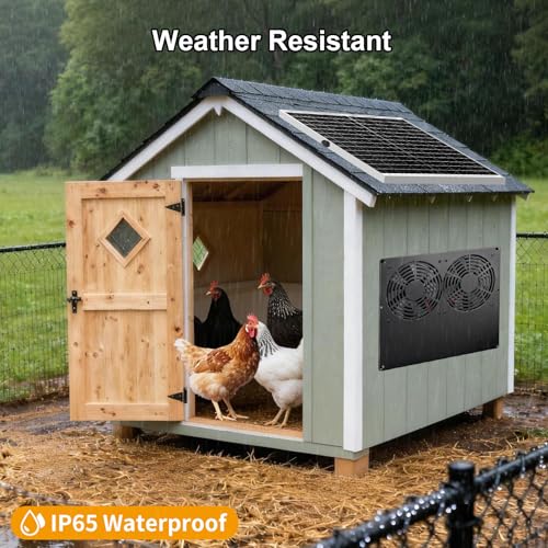 Metal Solar Dual Fan with Battery Day & Night Work Fans, 25W Solar Powered Fan for Chicken Coop with 18000mAh Battery, Outdoor Waterproof Greenhouse Solar Exhaust Fan for Shed, Pet Houses, Ventilation