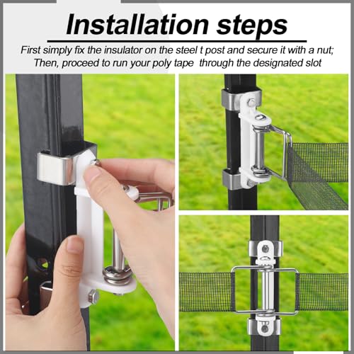 Blulu 10 Pcs T Post Polytape Corner Insulator Electric Fence Insulators T Post End for Posts, Steel Posts, Tensioners Wire Holding Fencing Supplies for Agricultural Farm Garden