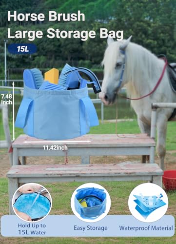 Horse Grooming Kit, 13-Piece Horse Brush Set with Organizer Bag Complete Care, Mane Braiding Kit, Brushes & Curry Comb for Effective Grooming, Ideal Supplies Set for Horses Riders Beginners