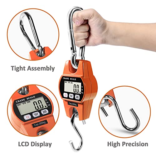 GRAM PRES Digital Hanging Scale 660 Lb 300 Kg | Hanging Digital Scale, Handheld Mini Crane Scale With Hooks For Farm Hunting Fishing Outdoor - color: Orange