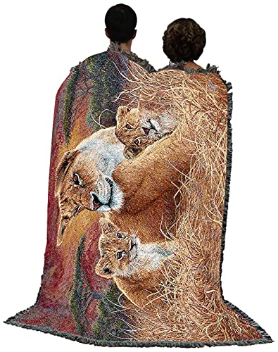 Pure Country Weavers Motherly Lioness and Cubs Blanket by Lucie Bilodeau - Gift Tapestry Throw Woven from Cotton - Made in the USA (72x54) - color: Lioness