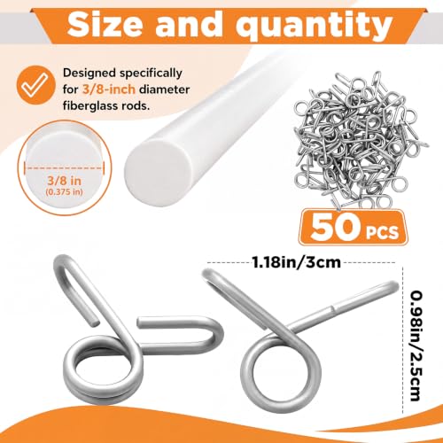 50 Pcs Fiberglass Fence Post Clip for 3/8'' Round Post Insulator,Silver - color: Silver