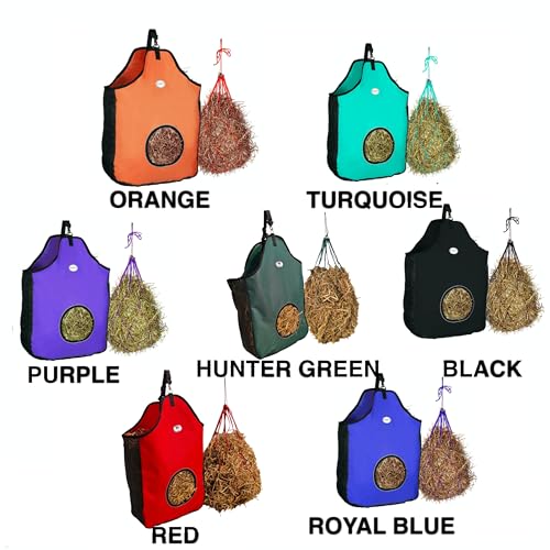 Majestic Ally 1200 D Hay Feeder Tote Bag for Horses, Sheep with Reflective Trim- Reduces Waste - Comes with 36” Hay Net. (Turquoise) - color: Turquoise