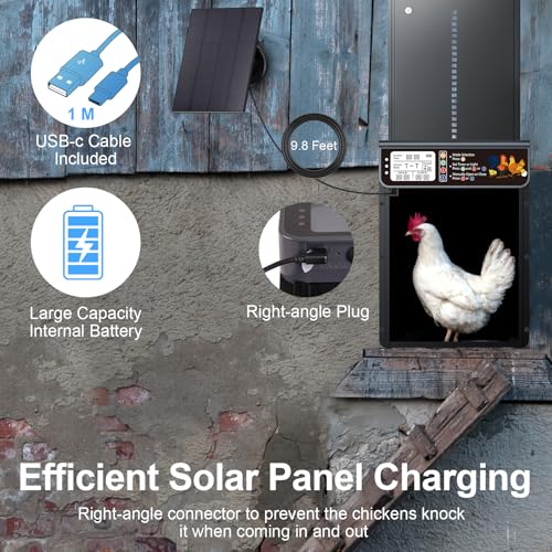 Automatic Chicken Coop Door Solar Powered with Timer & Light Sensor | Automatic Chicken Door with LCD Display, Solar Chicken Coop Door with Remote Control, Anti-Pinch Function & Made of Al-Alloy - color: Black