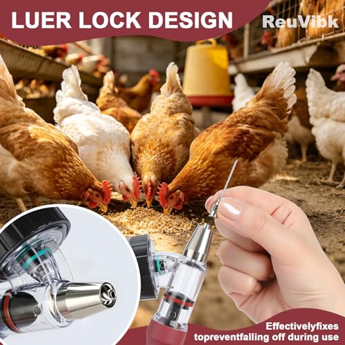 5ml Continuous Self-Refilling Livestock Syringe, 10 Needles Included | Adjustable dosage from 0.5ml to 5ml Veterinary Injection Gun for Chicken, Duck, Pig, Sheep, Cow Poultry - color: Rose Red