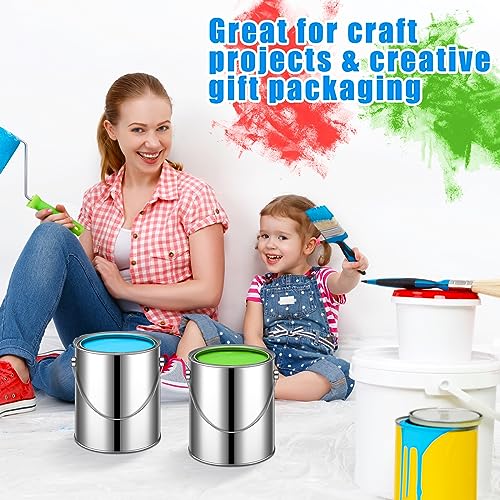 Uiifan 4 Pcs 1 Gallon Metal Paint Cans with Lids Handles Empty,Silver | Heavy Duty Steel Construction, Leak-proof Sealed Lids, For Varnish Storage DIY Crafts, Sturdy Handle for Easy Transport