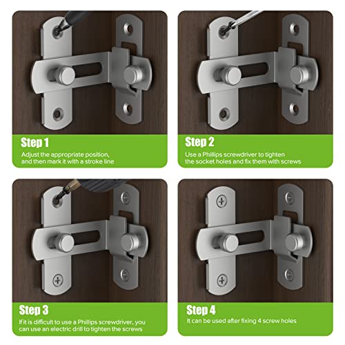 Barn Door Lock, 90 Degree Bifold Flip Door Latch, Silver | Stainless Steel Angle Latch Lock for Barn, Bathroom, Outdoor, Garage - color: Silver