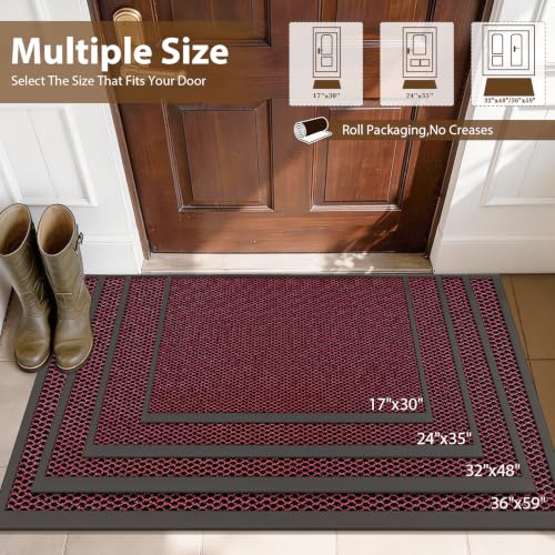 Front Door Mat Outside Entrance Entry Welcome Doormat 32"x48" Red Large | Heavy-Duty Dirt Trapper Non Slip Rubber Entrance Doormats for Entryway Porch Garage 3D Mesh Stain Resist All Season & Weather - color: Red, size: 32"x48"
