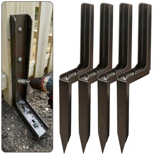 Adjustable Fence Post Repair Kit Quick Easy Fix Broken Leaning Wooden Post | Heavy Duty Steel, Uneven Ground & Underground Obstacles Adjust, Wood Fence Post Anchor Stakes Support - size: Pack of 4