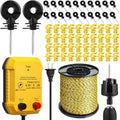 Electric Fence Kit, 0.25j Charger 3366ft Wire 60 Insulators | 5 Mile 110V Plug in Electric Fence, Polywire for Livestock Horse Cattle Poultry, T Post Screw Insulators, Farm Pasture - size: 3366FT, style: 0.25J