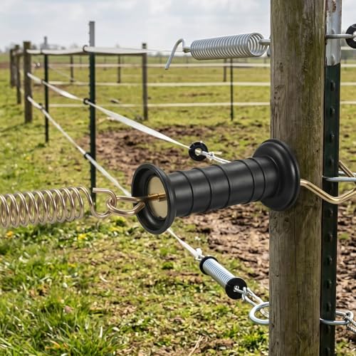 1 Pack Plastic Electric Fence Gate Handles with Spring, Black Insulated Electric Fence Accessories with Poly Tape Buckle Electrics Fences Supplies Spring Handle 11 X 2.4 X 1.6 Inch