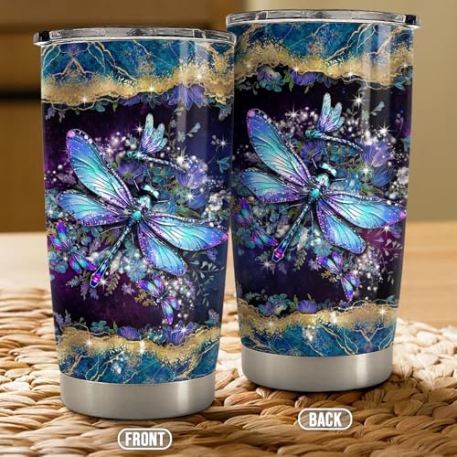 SANDJEST Dragonfly Tumbler 20oz Stainless Steel Insulated Coffee Travel Mug Cup Dragonfly Gifts for Women Girls on Birthday Christmas Mothers Day - color: Dragonfly