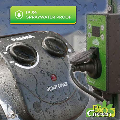 BioGreen Electric Greenhouse Heater & Fan with Digital Thermostat PALMA | 1500 Watts, 5100 BTU/hr | 5800 ft³/h Air Circulation -58 to 210.2°F | Stainless Steel | Spraywater Proof - color: Black